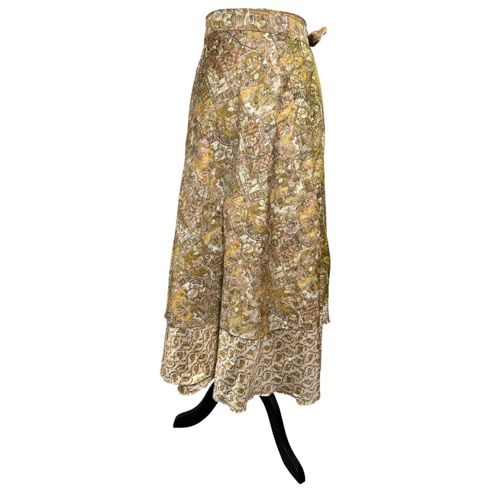 KARIZA Wrap Maxi Skirt Gold Paisley Print Womens S Boho Style Made In India - Picture 4 of 11